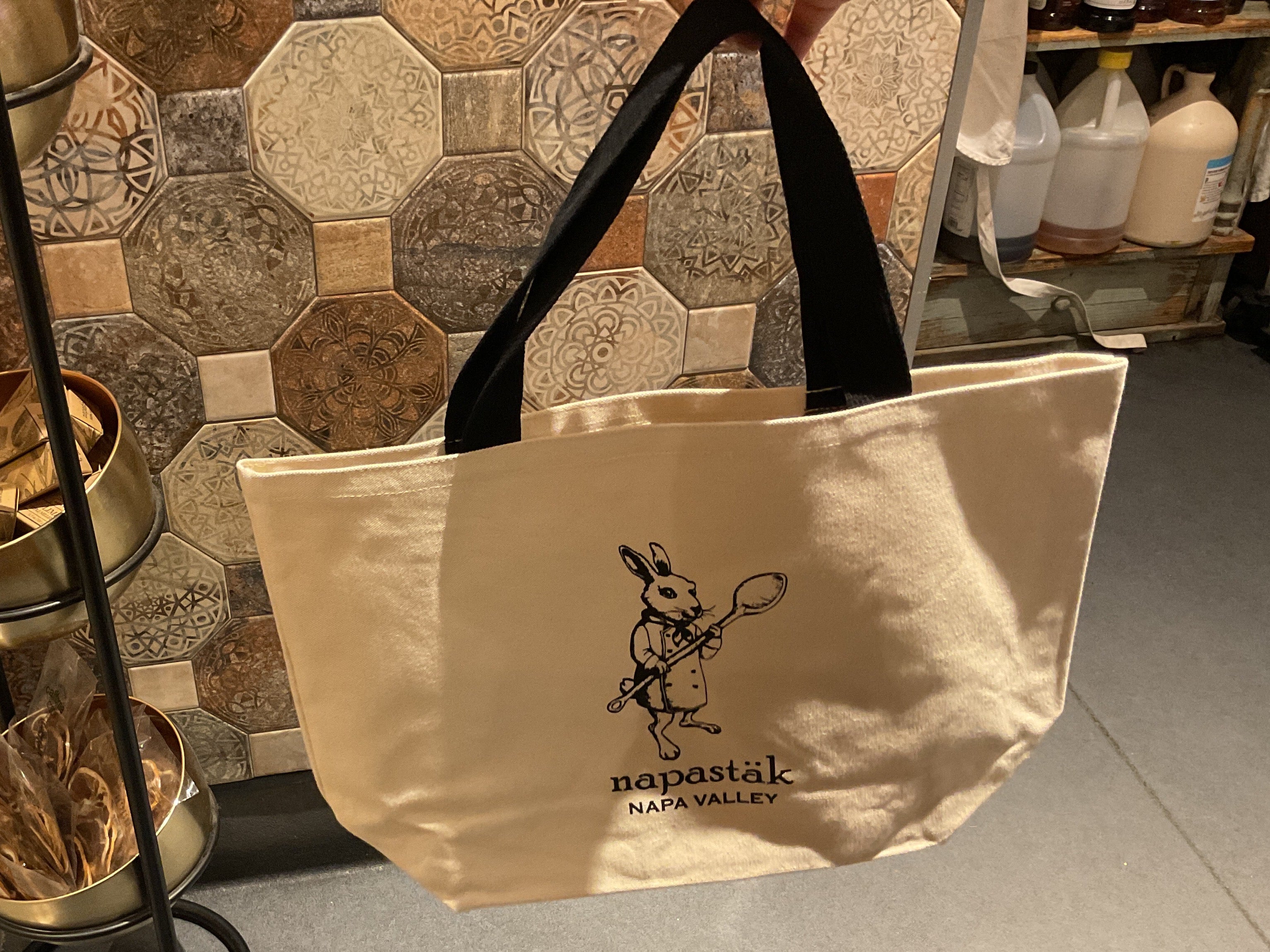 Tote with black straps